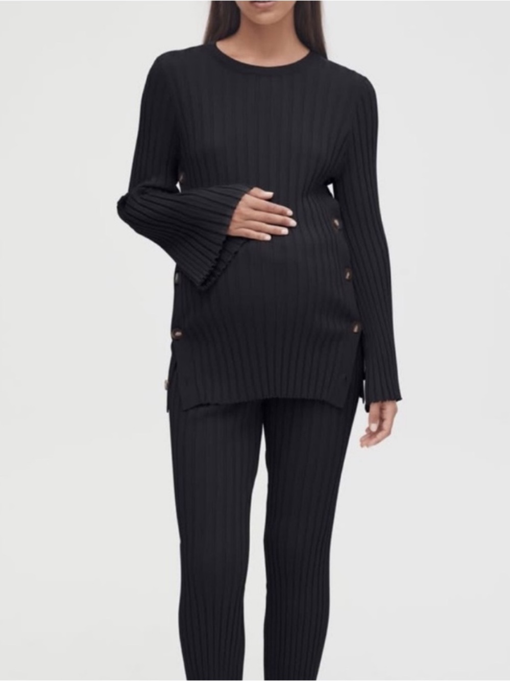 Legoe Heritage Ribbed Knit Sweater Maternity Top Black Size Large